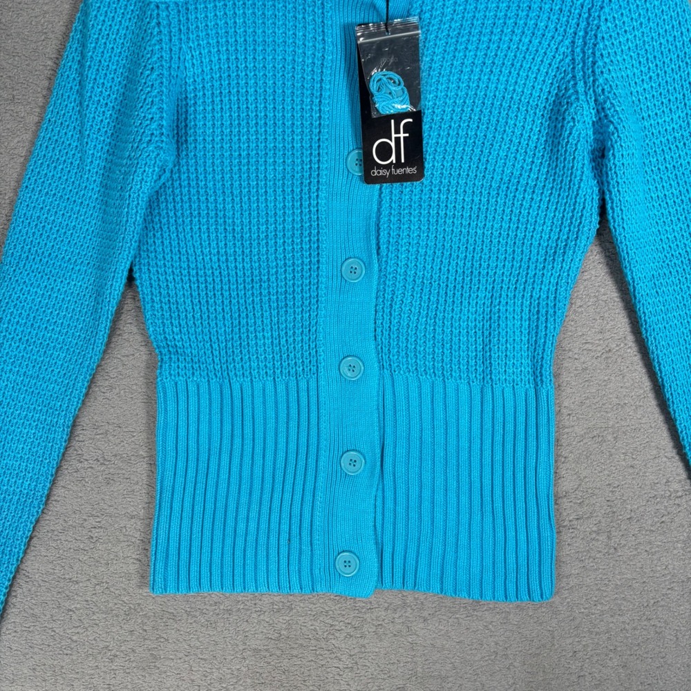 NWT Daisy Fuentes Cardigan Size M Blue Mixed Knit Button Front Sweater Top - Picture 5 of 11